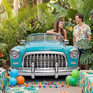 Wesiti 1 Set 3.9 ft Large 1950s Photo Prop Party Decoration Retro Convertible Car Cardboard Cutout Standup Havana Nights Party Decoration 50s Photo Backdrop Decor for Havana Night 50s Parties Supply
