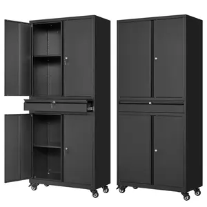 Letaya Metal Garage Storage Cabinet with Wheels, 72” Rolling Tool Cabinet, 4 Door Locks, Adjustable Shelves & Drawer for Home Office Utility Room Furniture Lockable