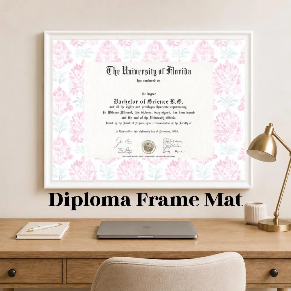 Pink Floral Diploma Frame Mat | 16x20 Frame | 11x14 Diploma