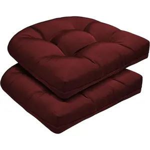 Patio Chair Cushions Set of 2 for Outdoor Funiture,Weather and Fade Resistant Outdoor Chair Pads, 19"x19" Tufted Memory Foam Patio Seat Cushion (2, Red)