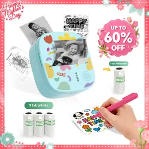 [Mother's Day Gifts] XenGro Mini Printer Bluetooth included 3 Roll label Thermal Pocket Printer,Inkless Small printer B&W Printing Only for Photos, Study Notes, Lists,Memos, Journals Printing Machine Sticky Label, Birthday Gifts for Kids Girls Boys Blue