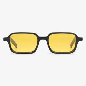 04AM Sunglasses - Sleek Rectangular Acetate Frame with Yellow Lenses for Late Night Calm UV400 Protection Scratch-resistant Hydrophobic Unisex Fashion