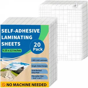 20 Pack Self-Adhesive Laminating Sheets, 9.25 x 12 Inches for Letter Size, Grid-Backed for Easy , 3 Mil Thick, No Heat or Machine Needed, Clear Glossy Finish for Classroom & Office