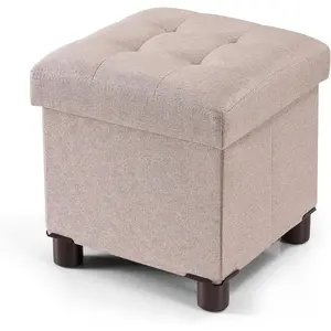 Small Ottoman with Storage, Small Storage Ottoman, Folding Foot Stool with   for Living Room and Bedroom Linen Rest Seat, 12.6"x12.6"x12.8" - Beige
