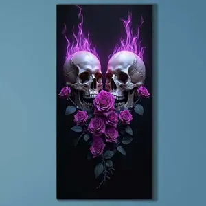 5D DIY Full Diamond Round Drill Painting - Diamond Painting Kit Skull Rose Mosaic Canvas DIY Wall Art, Home Wall Decoration