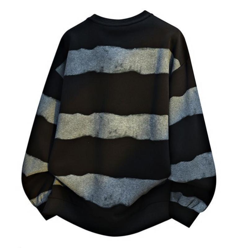 Autumn New Men's Sweatshirt, Loose Casual Versatile Youthful Stylish Long Sleeve T-Shirt, Crew Neck Heavyweight Pullover Sweatshirt, Tie-Dye Striped Color Block Long Sleeve T-Shirt, Unisex Trendy Base Shirt, Soft Comfortable Fabric, Suitable for Everyday