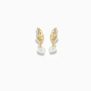Mini Butterfly Wing Pearl Studs