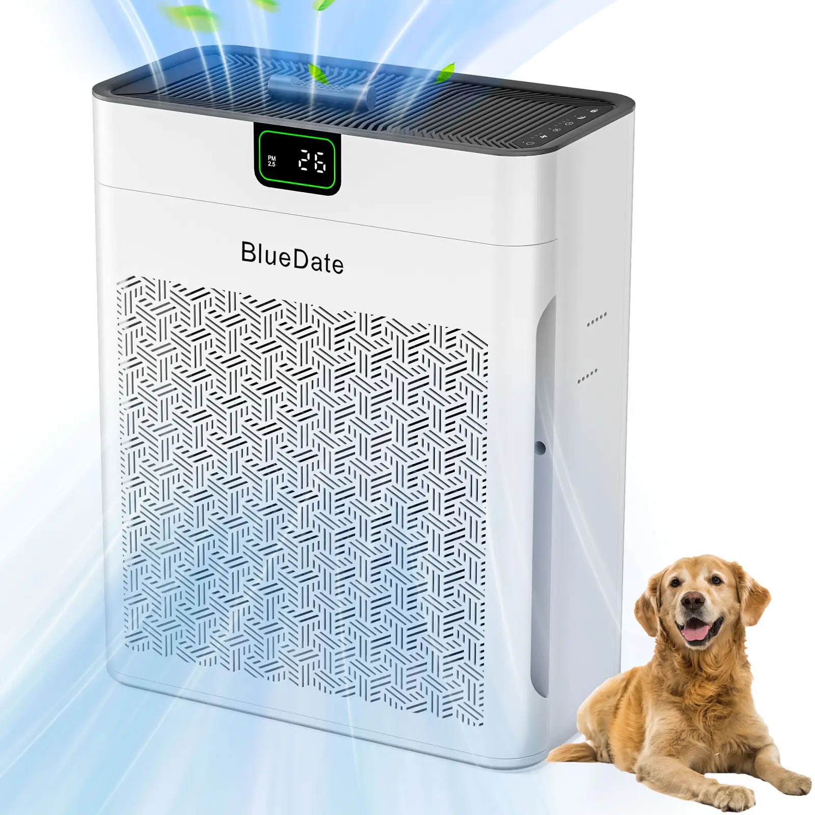 BlueDate Air Purifier for Home Large Room up to 1100 Sq Ft with PM 2.5 Display Air Quality Sensor for Pet Hair, 25dB Sleep Mode,Auto Mode, Timer, HEPA