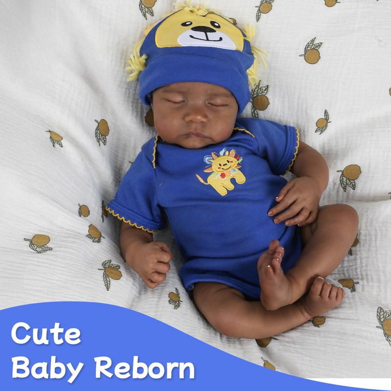 [WOOROY] Realistic Reborn Baby Doll 18 inch Newborn Baby African American Skin Soft Cloth Body Real Life Sleeping Baby Doll Birthday & Christmas Gift for Age 3+