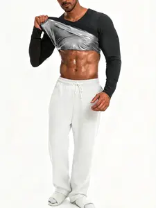 Men's Long Sleeve Sauna Top, Thermal Workout Shirt, Outdoor Top, Ideal Gift for Christmas Thanksgiving Father's Day BLACK AND SILVER(S-XXXL)