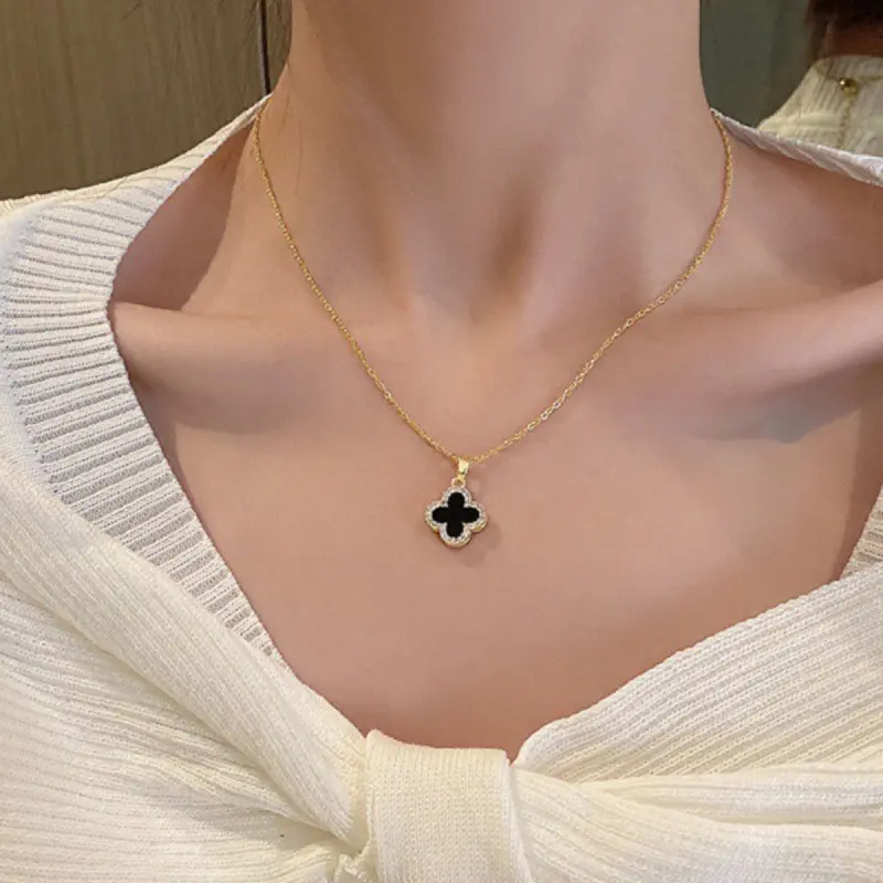 Gold Chain Black Clover Necklace # XL088