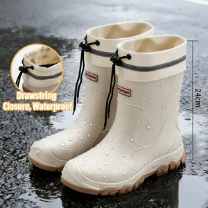 Women's Mid-Calf Rain & Work Boots — Waterproof, Non-Slip, and Stylish Ankle Boots. Slip-On Rubber Chelsea Boots for Fishing, Gardening, Farming, Boating, and Camping.