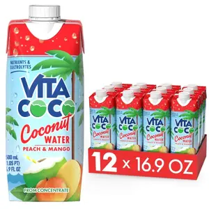 Coconut Water, Peach & Mango - Naturally Hydrating Electrolyte Drink - Smart Alternative to Coffee, Soda, and Sports Drinks - Gluten Free - 16.9 Fl Oz (Pack of 12)