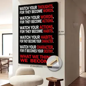 Extra Large Inspirational Quotes Canvas Wall Art, "Pay Attention to Your Thoughts as They Become Words" - Canvas, Modern Home Decor, Suitable for Living Room, Bedroom, Office - Ready to Hang, Wooden, Canvas Wall Art