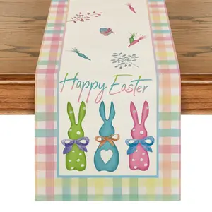 1Pcs Easter Pink Bunny Eggs Table Runner, 13x108 Inch Holiday Kitchen Dining Table Decoration for Easter Home Party Decor