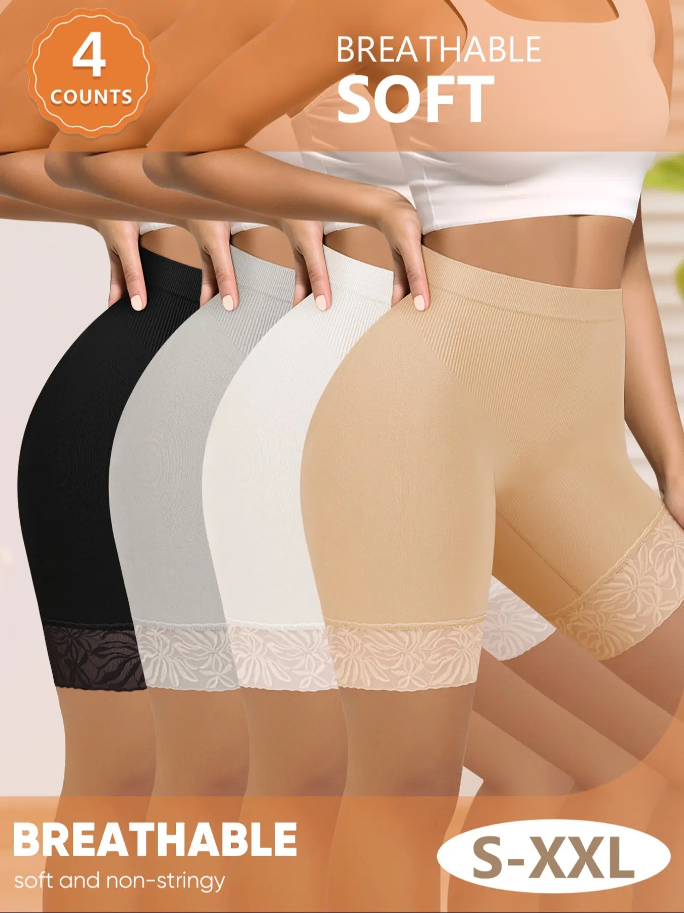 MEIYATING Women's Feminine High-Waisted Seamless Everyday Casual Underwear Set, 4-Pack Control Shapewear Briefs, Body Shapers, Anti-Showthrough, Lace Pattern, All Seasons