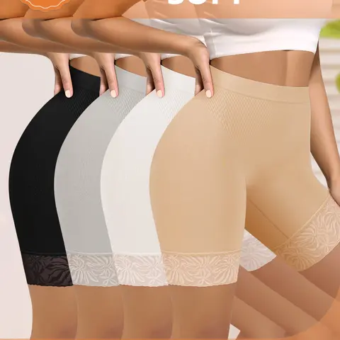 MEIYATING Women's Feminine High-Waisted Seamless Everyday Casual Underwear Set, 4-Pack Control Shapewear Briefs, Body Shapers, Anti-Showthrough, Lace Pattern, All Seasons