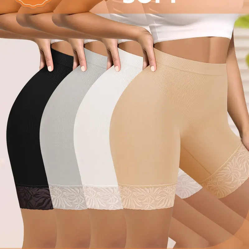 MEIYATING Women's Feminine High-Waisted Seamless Everyday Casual Underwear Set, 4-Pack Control Shapewear Briefs, Body Shapers, Anti-Showthrough, Lace Pattern, All Seasons