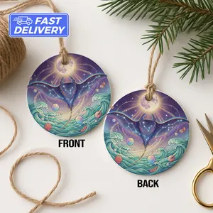 Celestial Manta Ray Ornament, Constellation Art, Ocean Waves, Full Moon, Fantasy Art, Unique Gift, Holiday Decor, Home Decor