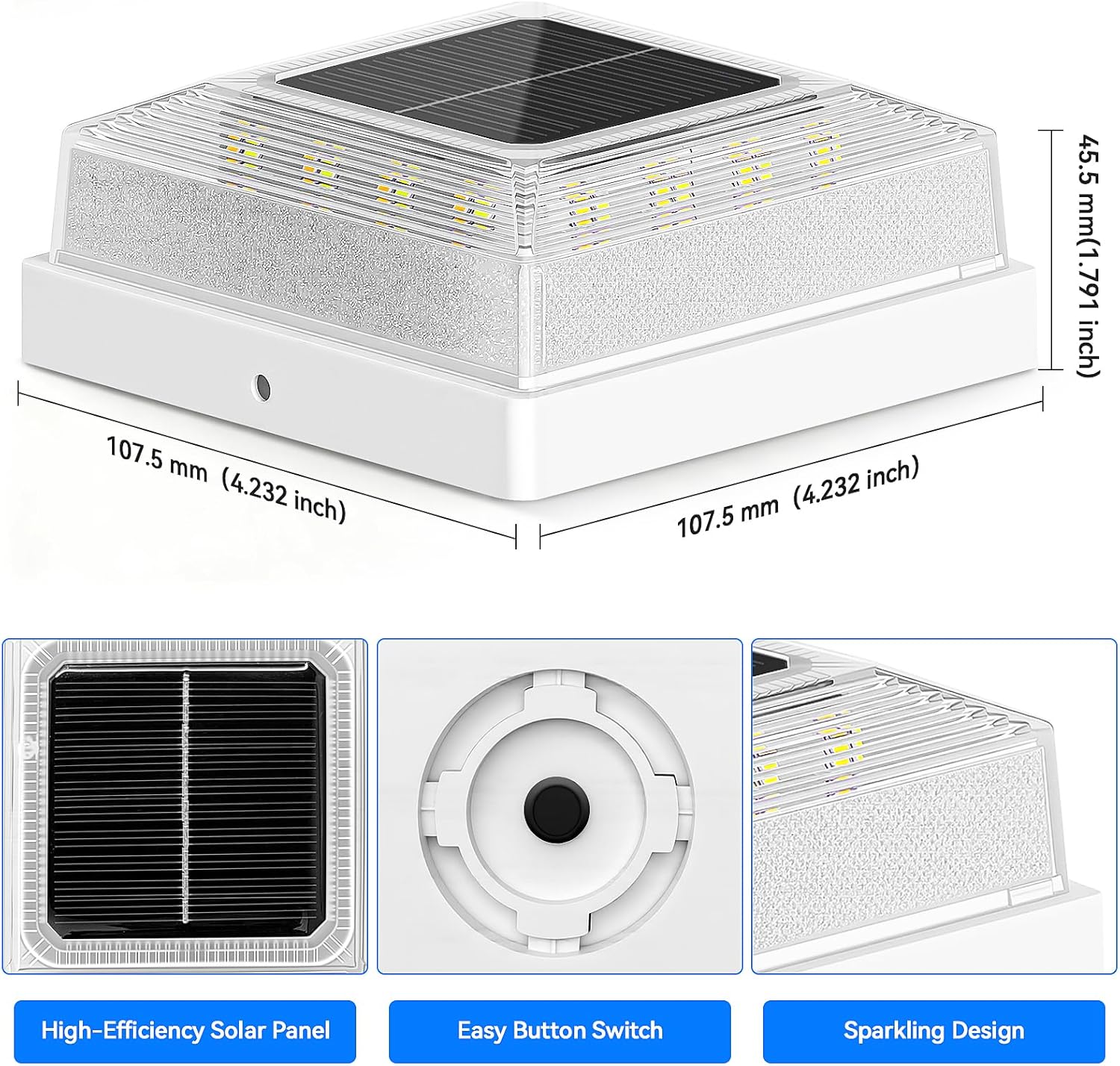 MATULSA 4Pack Solar Post Cap Lights, 3 Light Modes Solar Fence Post Lights Waterproof, Solar Powered Waterproof Deck Post Lights for Garden Patio Porch