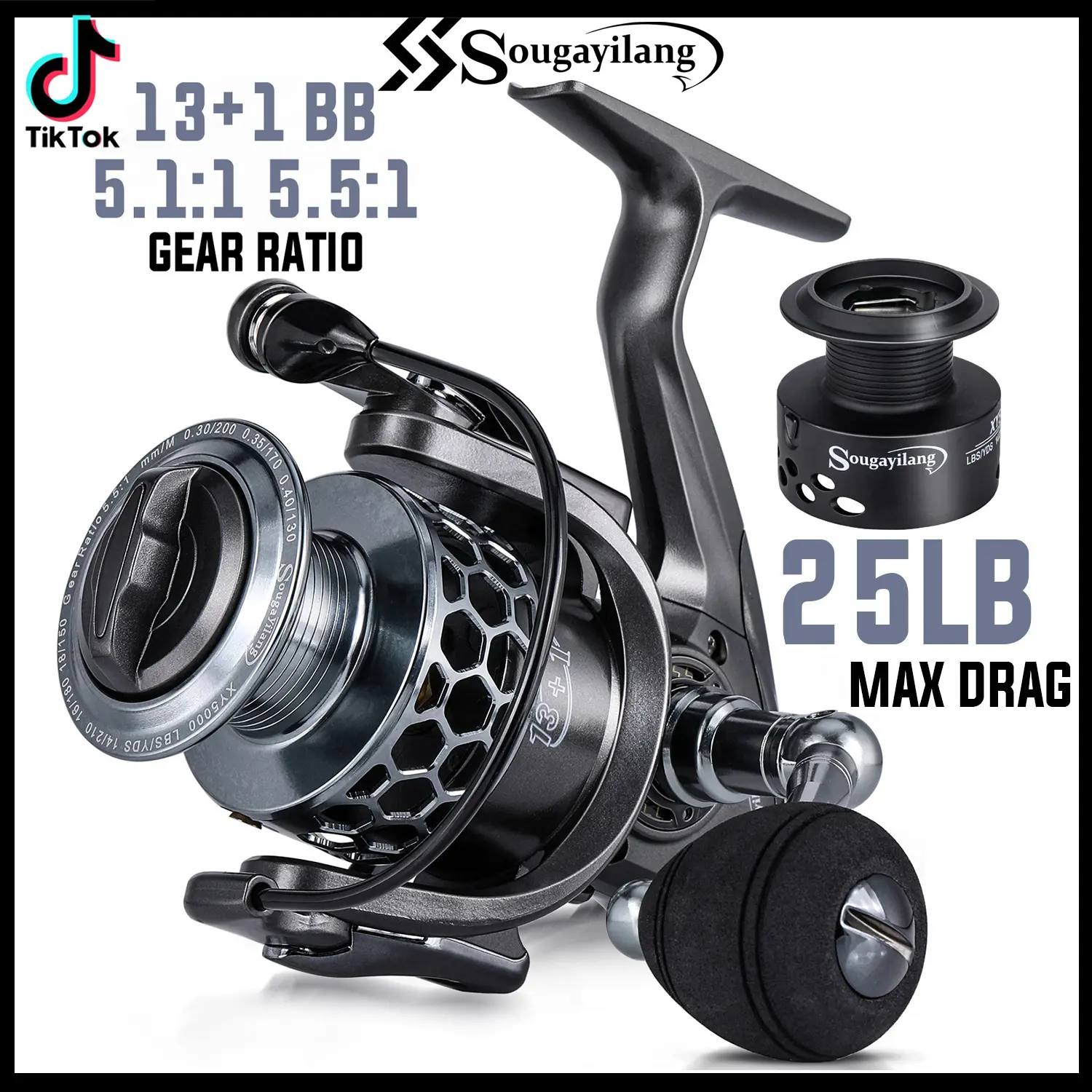 Sougayilang Fishing Reel 13+1BB High Speed Gear Ratio 5.5:1 Light Weight  Ultra Smooth Aluminum Spinning Fishing Reel for Saltwater tempest rod -  TikTok Shop