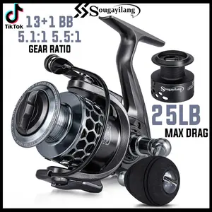 Sougayilang Fishing Reel 13+1BB High Speed Gear Ratio 5.5:1 Light Weight Ultra Smooth Aluminum Spinning Fishing Reel for Saltwater tempest  rod