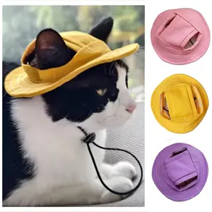 PawsUnderPalms Hats 🌴   - UV Blocking Visors w/Ear Holes for Beach Dogs & Sun-Safe Cats! Adjustable Chin Strap & Quick-Dry Fabric 🏖️ Outdoors