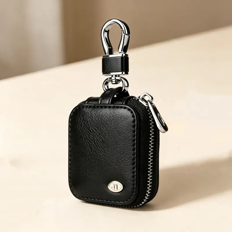 Vintage PU Leather Zippered Earbud Storage Pouch with Keychain Loop - Small Size Portable Organizer for AirPods Series, Earphones, USB Charging Cables, Zippered Pouch