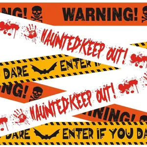 3 Pcs Halloween Caution Tape – Creepy Warning Banner Set with Bats, Blood Handprints & Zombies (3" x 30ft Each)