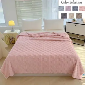 Summer Plaid Blanket King Size, 3D Embossed Design, Lightweight Breathable, Soft Skin-Friendly, Anti-Allergy