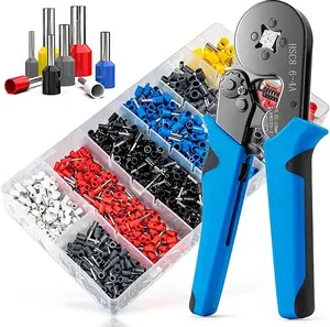 Ferrule Crimping Tool Kit, AWG 23-7 Cable connectors, 0.25-10mm², with 1250 Pcs Wire Ferrules Kit Wire End Terminals, Self-adjustable Ratchet Tool Set