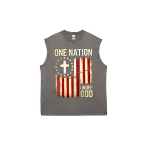 One Nation Under God Vintage Washed Tank Top - Patriotic Christian USA Flag Unisex Sleeveless Tee