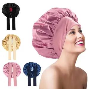 Women's Double Layer Satin Silk Bonnet for Sleeping Luxury Satin Lined Hair Cap Non-Slip Wide Elastic Night Wrap for Natural Curly Hair Soft Breathable Design