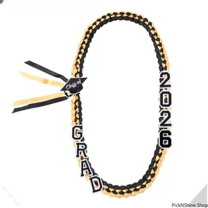 Unisex 2026 Graduation Lei Braided Ribbon GRAD Letter Cap Charm Adjustable Money Holder Safety Pin Accessory Ceremony Party Favor Class 2026 Gift Ornament