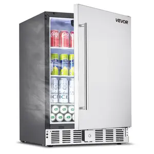 VEVOR 24-Inch Indoor/Outdoor Beverage Refrigerator, 150 QT Freestanding or Undercounter Beverage Fridge, 180 Cans Built-in Beer Fridge with Metal Plate Body for Residential Home Bar Commercial Use
