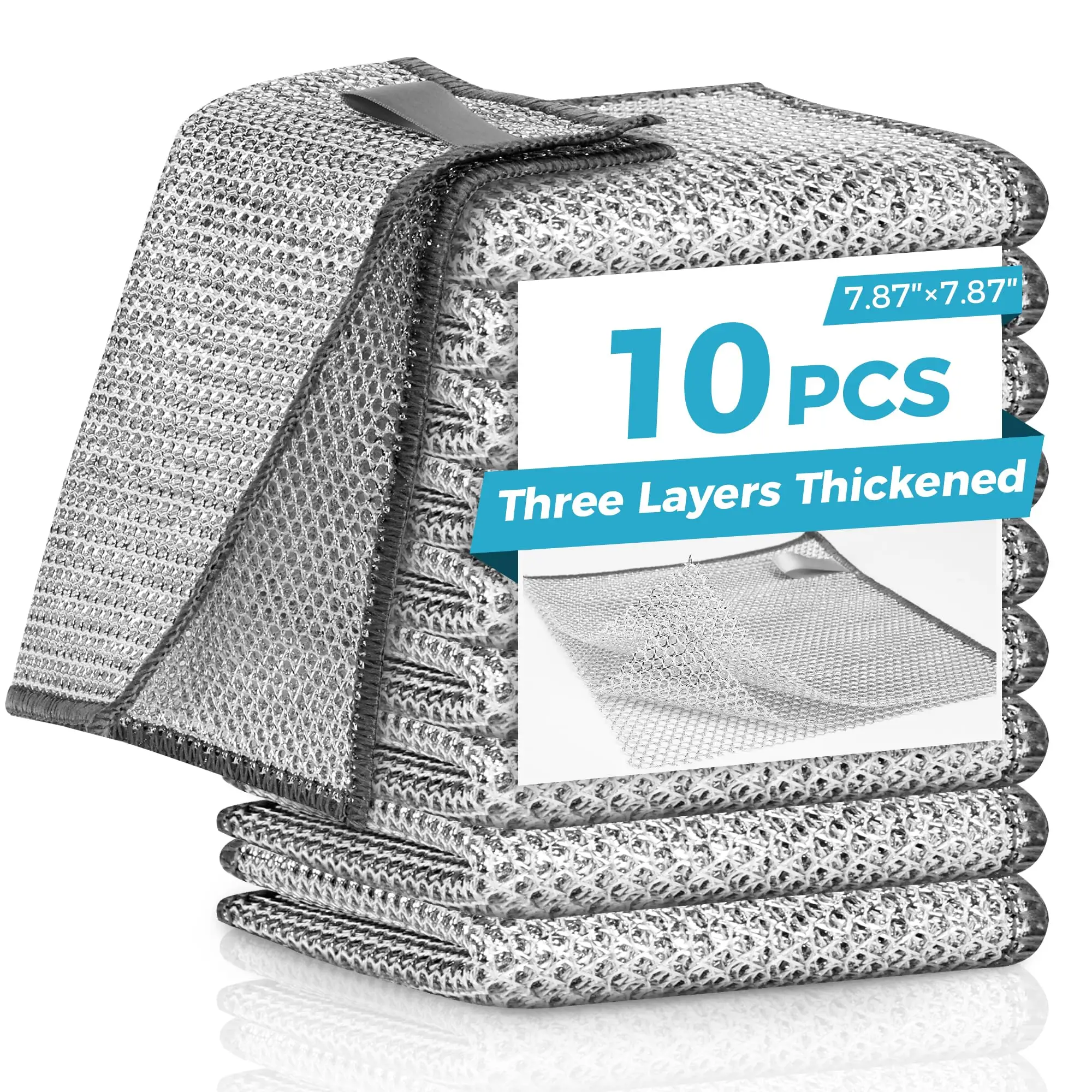 10 Pcs New Upgrade3-Layermetal Dish Cloth, No Scratches and， No Odor， Multipurpose Wire Dishwashing Rag for Wet and Dry,Kitchen Cleaning DishRags,Sink