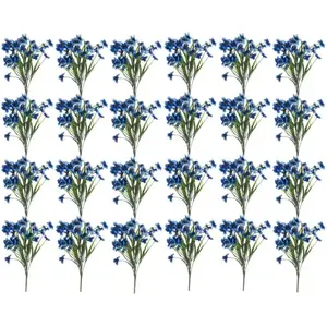 Outdoor Artificial Fake Flowers,24 Bundles UV Resistant Faux Outdoor Plastic Flower Plants for Outside Indoor Decorations(Blue)