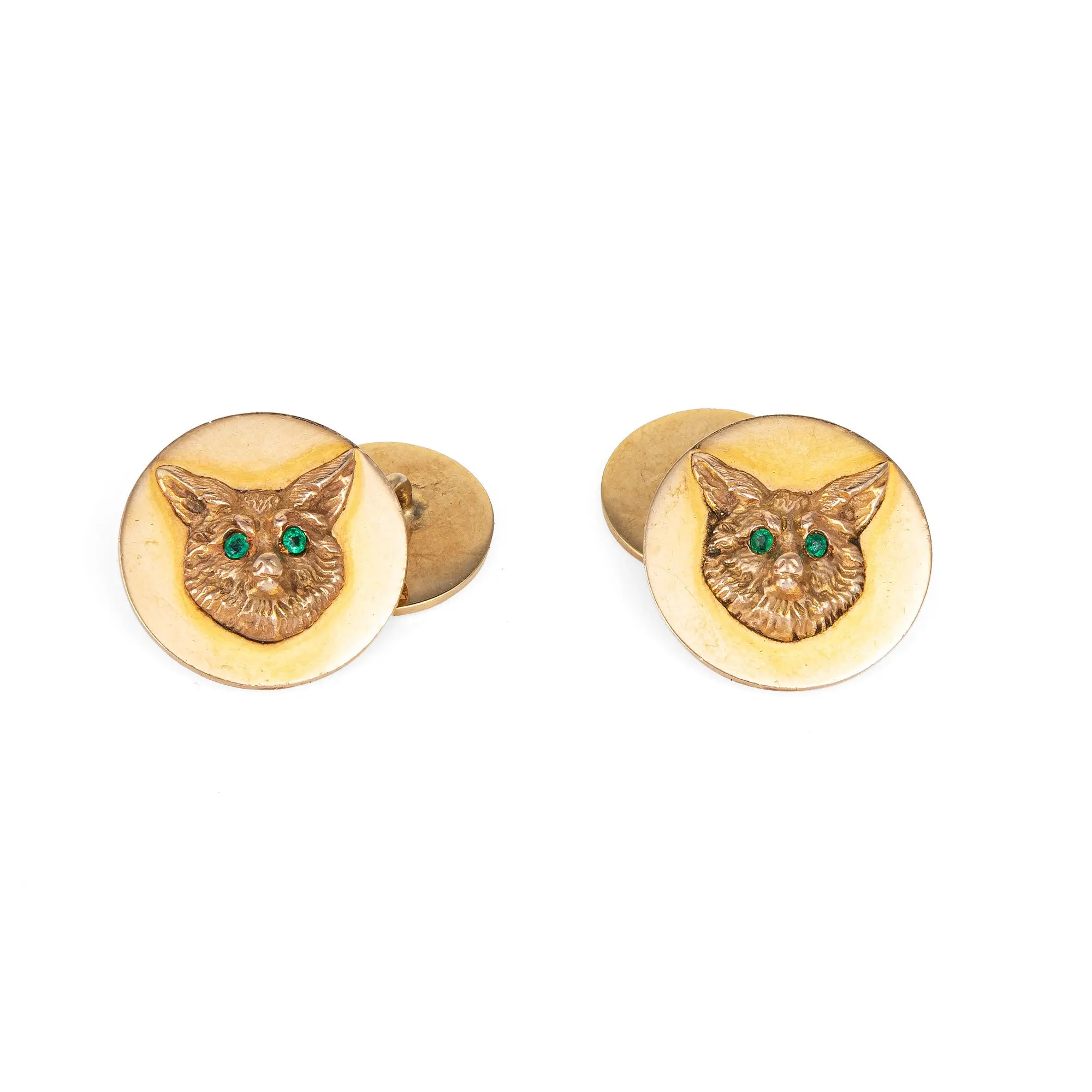 J.E. Caldwell Fox Cufflinks Vintage 14k Yellow Gold Estate Fine Animal Jewelry