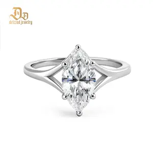 Delzzad 2ct Cathedral Split Shank Solitaire Marquise Engagement Ring Band Synthetic Moissanite Ring Jewelry S925 Perfect Birthday Engagement Wedding Anniversary Christmas Gift
