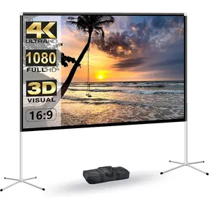 Portable Projector Screen with Stand Outdoor: Camping Projection Screen 80 inch 4K Movie Screen for Home Backyard Indoor 16:9 HD Night