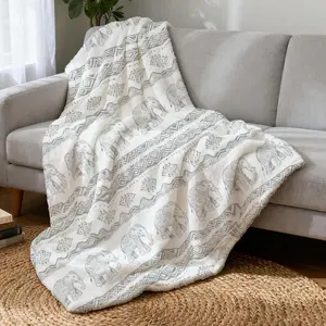 Soft Thick Flannel Blanket Elephants Floral Cute Blankets for Couch Fibre Men Women Warm Decorative Fuzzy Blanket Travel Home Office School(White Grey)