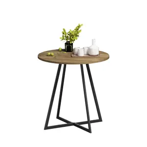 31.5-Inch Round Casual Composite Dining Table - Brown-Toned Dark MDF Wood-Look Tabletop, Black Metal Legs, Modern Minimalist, Child-Friendly, Seats 2-4, Multi-Purpose Kitchen Breakfast Table, Easy Assembly, Brown-Toned Dining Tables, Composite Dining Tabl