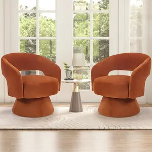 EBELLO 21.3" Beige Velvet Swivel Chair | 360° Rotating Bucket Chair with Round Armrests, Modern Glam Curvy Silhouette, Cloud-Like Comfort for Living Room, Bedroom & Office
