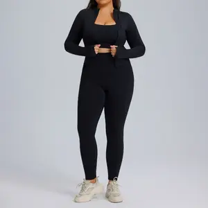 Plus size long-sleeved yoga suit, high elastic and quick-drying sportswear, fitness suit.