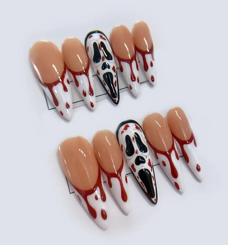 Halloween Theme Press On Nail - Bloody Drip Press On Nails Ghostface Scream Halloween Style
