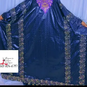 Black bazin grand bubu dress white purple embroidery African style for women 3pcs sets comes with wrap and head wrap one size fit all