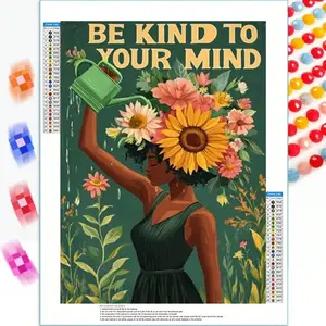 1pc 5D Full Drill Round Diamond Painting Kit, Diy Diamond Art, 30*40cm/11.8*15.8 Inches, Be Kind to Your Mind Vintage Poster, Mosaic Art Craft for Beginners, Perfect for Home or Office Decoration, Thanksgiving New Year Easter Handmade Gifts