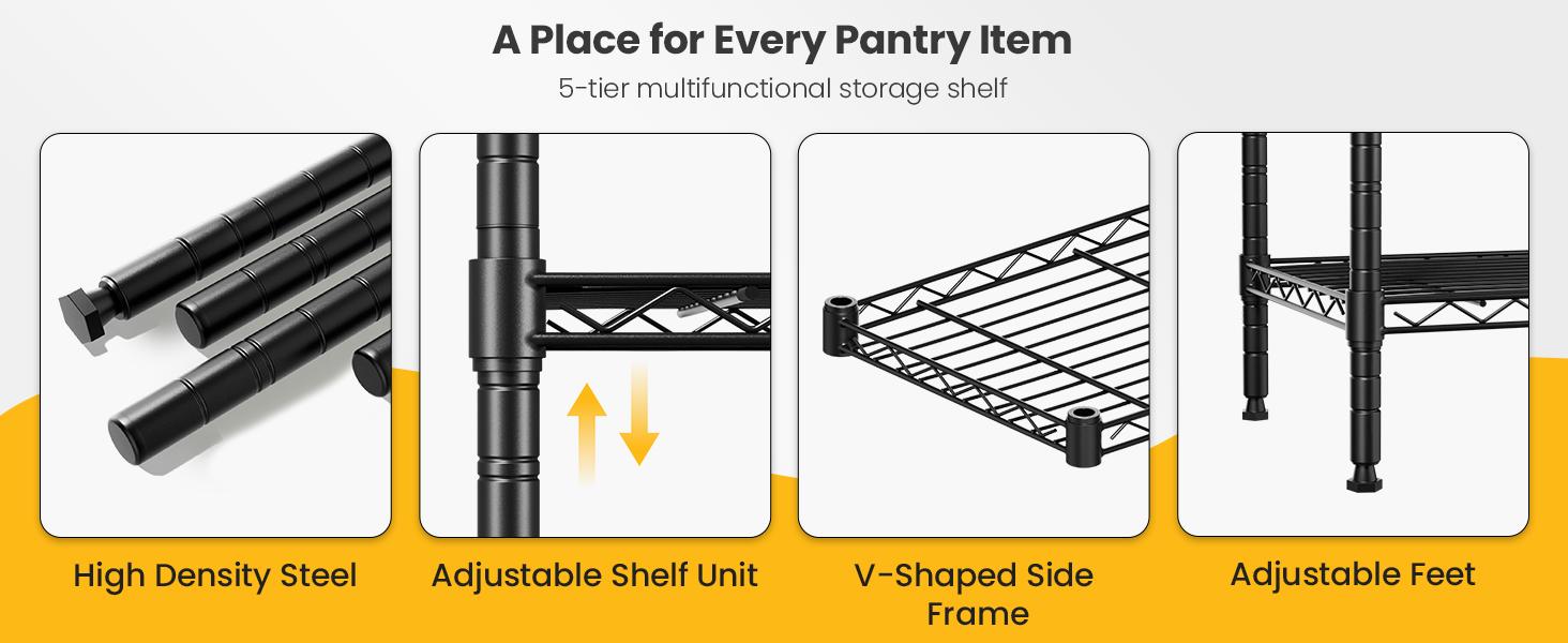 Sweetcrispy Store Durable Metal Steel Frame Rectangle Wire Shelf Unit (3-Layer/4-Tier/5-Tier) with Removable Casters, No-Tools Easy Assembly Rack for Garage Organization, Bathroom & Kitchen Storage, High Load Capacity