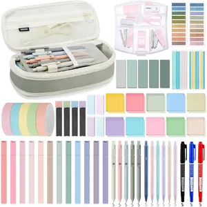 60 count Aesthetic Book Annotation Kit School Supplies Cute Pencil Case with Highlighter Gel Pen Mechanical Pencil  Bookmarks Transparent Sticky Note Tabs Student Stationary(Light Green)