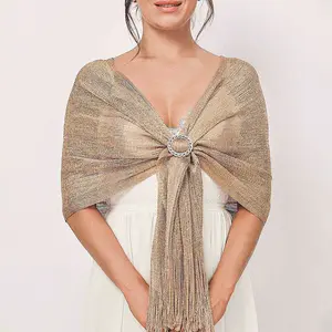 Aukmla Women's Shawls and Wraps for Evening Dresses Sparkling Wedding Scarf Fringe Bridal Capelet for Bride and Bridesmaid Braid lace  cover